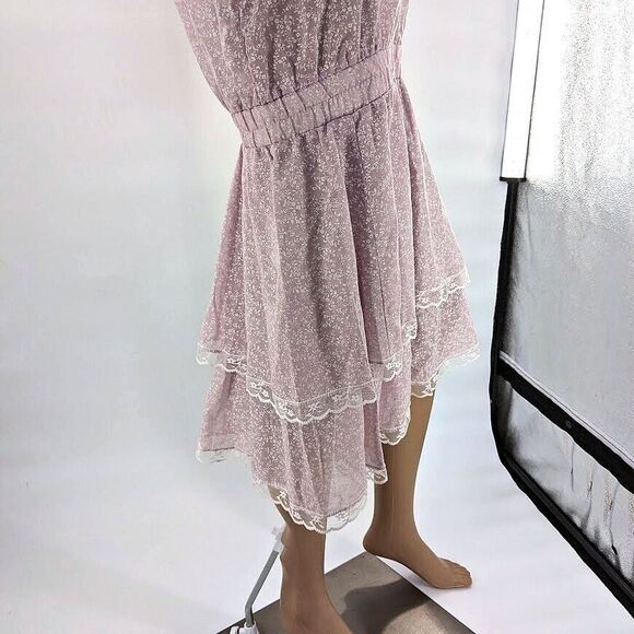 NWT Vintage 70s Gunne Sax Prairie Dress Lilac Ruffle Drop Waist Floral Crochet 9 - Picture 7 of 12